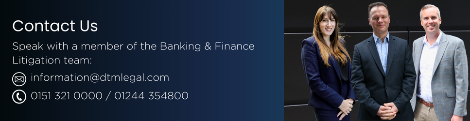 Header image with photos of the Banking & Finance Litigation Leadership and Contact Details.